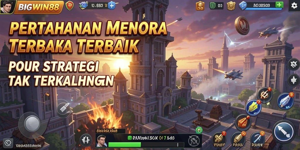 Gameplay BIGWIN88 menampilkan aksi pertahanan menara yang intens.