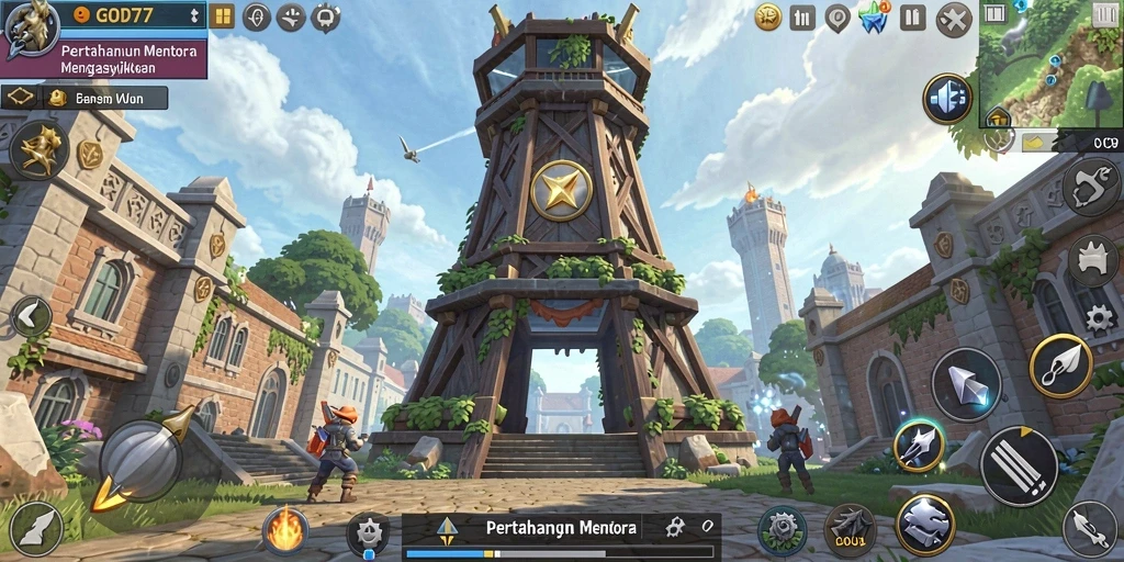 Tangkapan layar menunjukkan gameplay seru Tower Defense di GOD77.