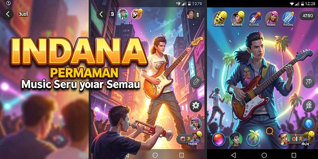 Tampilan gameplay INDAAA yang penuh warna dan menantang skill musik.