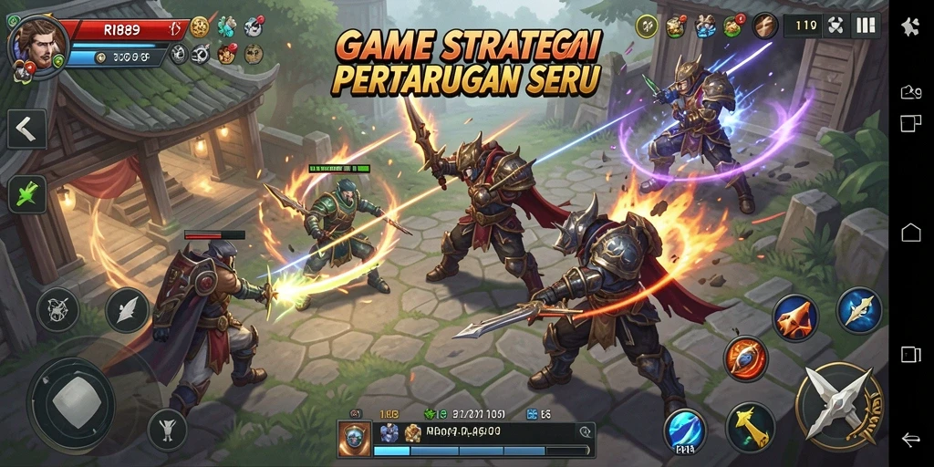 Screenshot menampilkan pertempuran epik dan strategi yang mendebarkan.