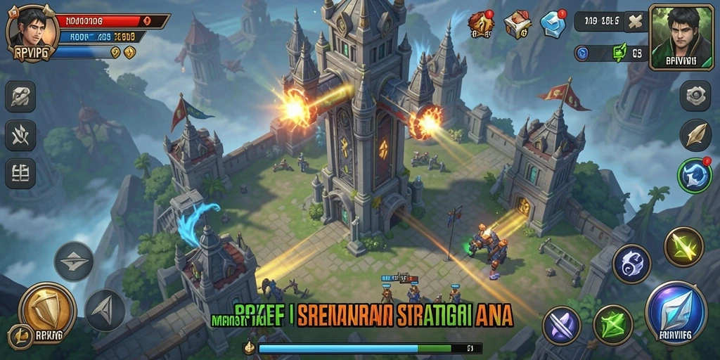 Tampilan gameplay RPVIP6 dengan aksi pertahanan menara yang intens.