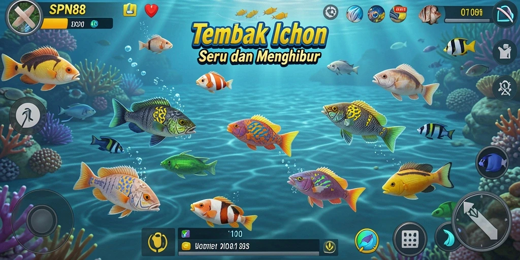 Screenshot gameplay SPN88 yang menampilkan aksi menembak ikan.