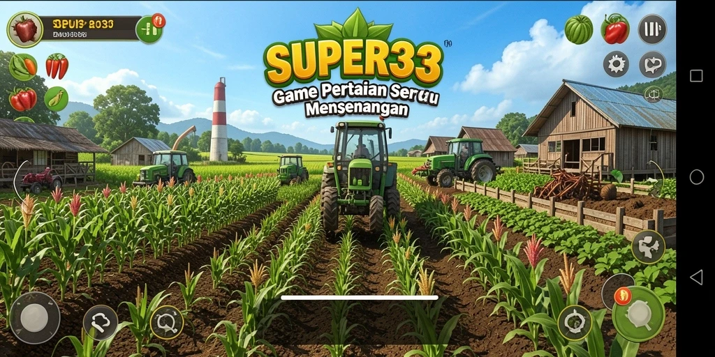 Tangkapan layar SUPER33 menunjukkan gameplay seru dalam bertani.
